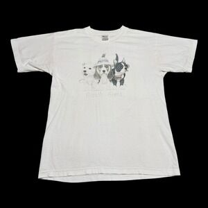 Vintage 90s Murina Beach Bums Dogs Faded Stained White Shirt‎ Men's Large